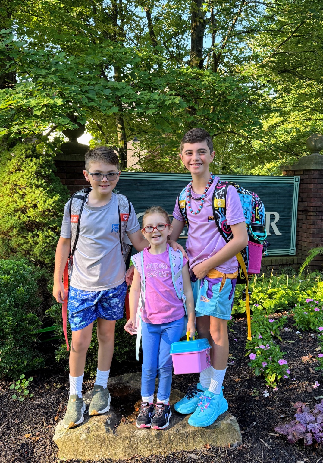 Lizzie starting preschool with her brothers